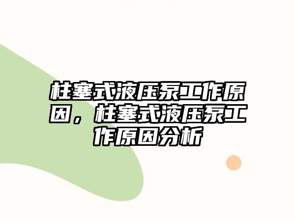 柱塞式液壓泵工作原因，柱塞式液壓泵工作原因分析