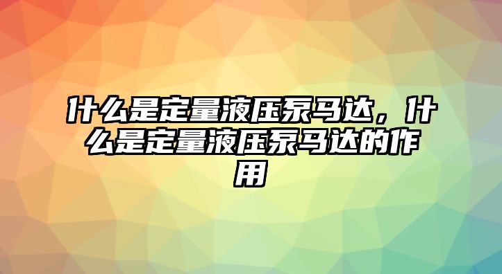 什么是定量液壓泵馬達，什么是定量液壓泵馬達的作用