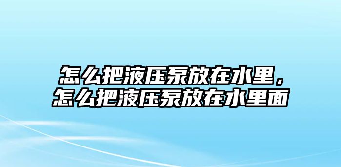 怎么把液壓泵放在水里，怎么把液壓泵放在水里面