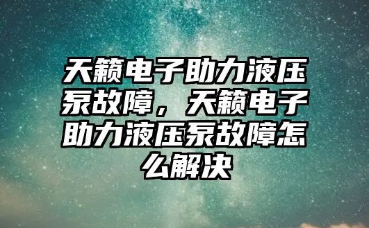 天籟電子助力液壓泵故障，天籟電子助力液壓泵故障怎么解決