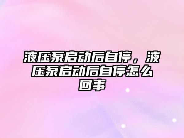 液壓泵啟動后自停，液壓泵啟動后自停怎么回事