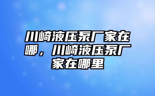川崎液壓泵廠家在哪，川崎液壓泵廠家在哪里