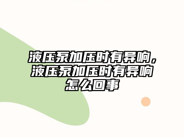 液壓泵加壓時有異響，液壓泵加壓時有異響怎么回事