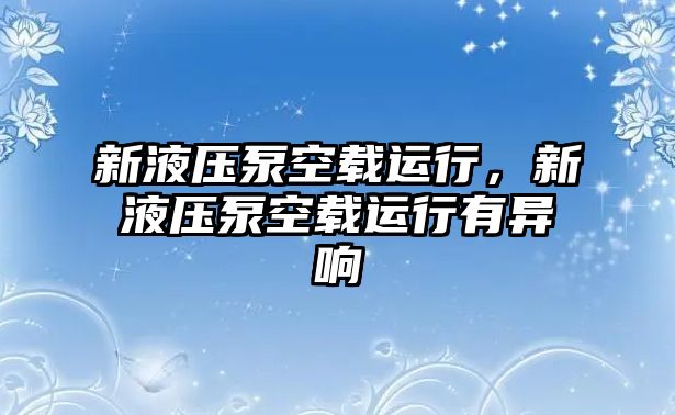 新液壓泵空載運行，新液壓泵空載運行有異響