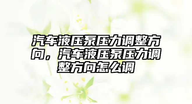 汽車液壓泵壓力調(diào)整方向，汽車液壓泵壓力調(diào)整方向怎么調(diào)