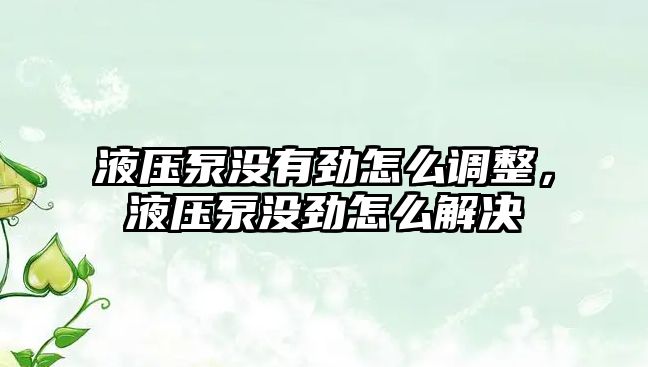 液壓泵沒有勁怎么調(diào)整，液壓泵沒勁怎么解決