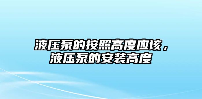 液壓泵的按照高度應(yīng)該，液壓泵的安裝高度