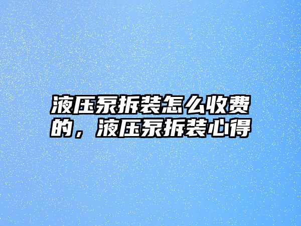 液壓泵拆裝怎么收費(fèi)的，液壓泵拆裝心得