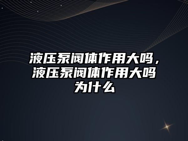 液壓泵閥體作用大嗎，液壓泵閥體作用大嗎為什么