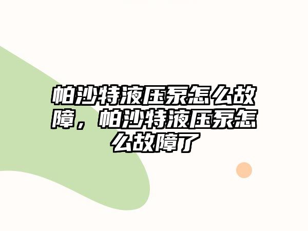 帕沙特液壓泵怎么故障，帕沙特液壓泵怎么故障了