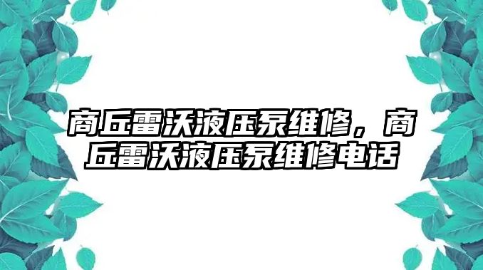 商丘雷沃液壓泵維修，商丘雷沃液壓泵維修電話