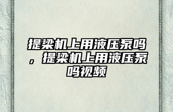 提梁機上用液壓泵嗎，提梁機上用液壓泵嗎視頻