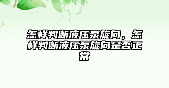 怎樣判斷液壓泵旋向，怎樣判斷液壓泵旋向是否正常