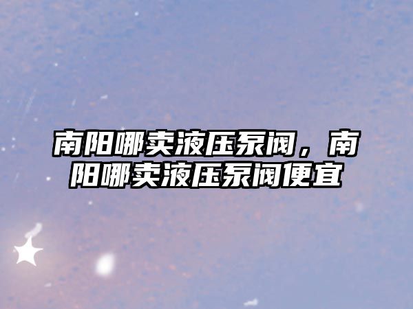 南陽哪賣液壓泵閥，南陽哪賣液壓泵閥便宜