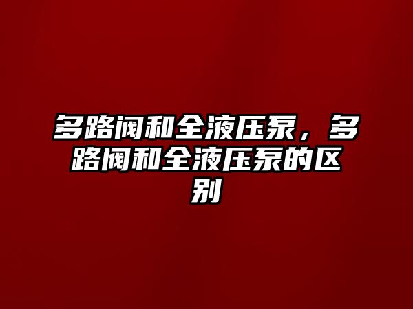 多路閥和全液壓泵，多路閥和全液壓泵的區(qū)別