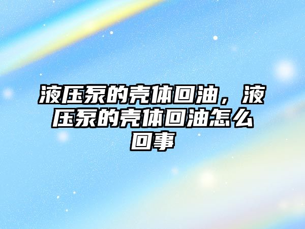 液壓泵的殼體回油，液壓泵的殼體回油怎么回事