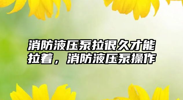 消防液壓泵拉很久才能拉著，消防液壓泵操作