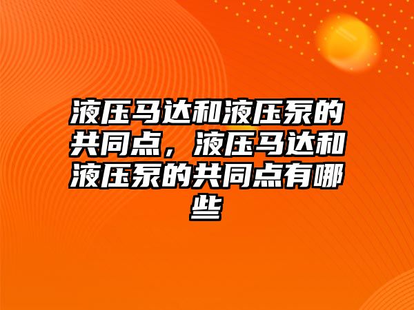 液壓馬達和液壓泵的共同點，液壓馬達和液壓泵的共同點有哪些