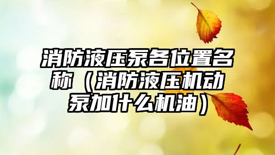 消防液壓泵各位置名稱（消防液壓機動泵加什么機油）