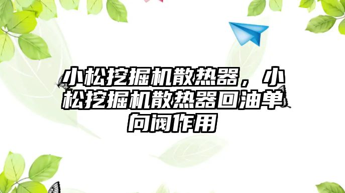 小松挖掘機散熱器，小松挖掘機散熱器回油單向閥作用