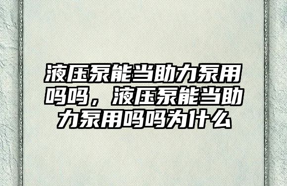 液壓泵能當助力泵用嗎嗎，液壓泵能當助力泵用嗎嗎為什么