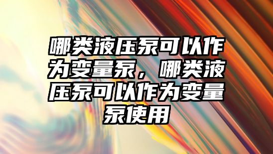 哪類液壓泵可以作為變量泵，哪類液壓泵可以作為變量泵使用