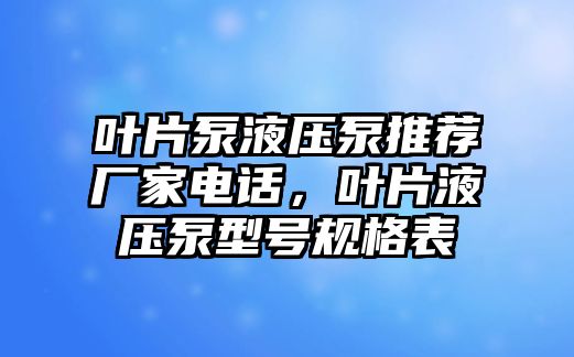 葉片泵液壓泵推薦廠家電話，葉片液壓泵型號規(guī)格表