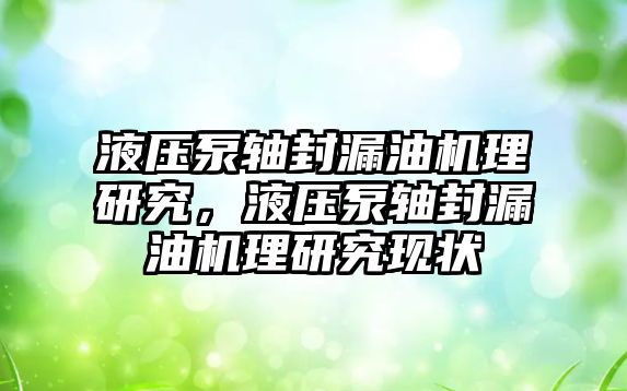 液壓泵軸封漏油機理研究，液壓泵軸封漏油機理研究現(xiàn)狀