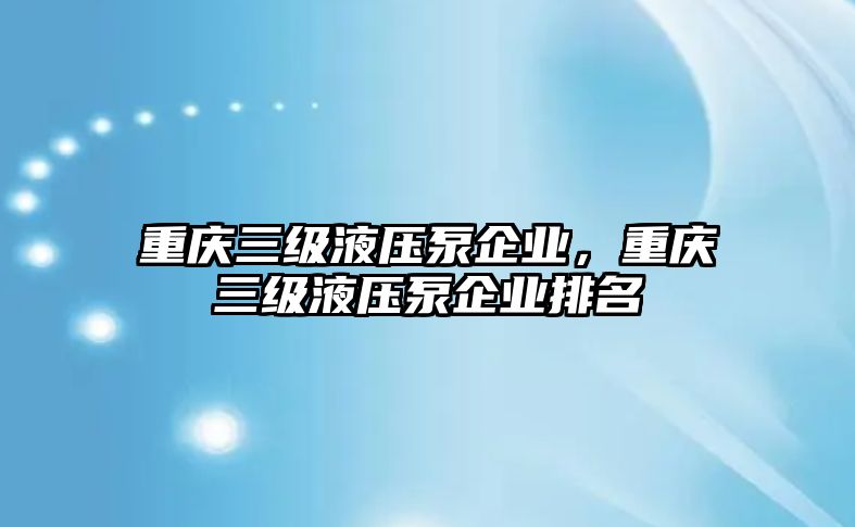 重慶三級(jí)液壓泵企業(yè)，重慶三級(jí)液壓泵企業(yè)排名