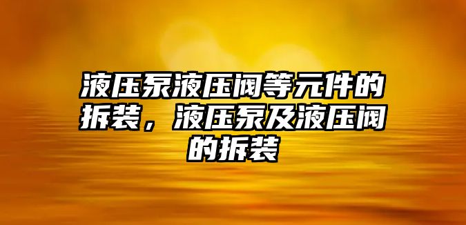 液壓泵液壓閥等元件的拆裝，液壓泵及液壓閥的拆裝