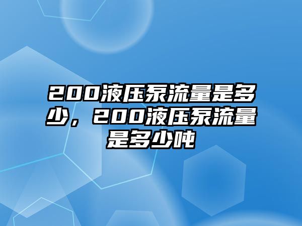 200液壓泵流量是多少，200液壓泵流量是多少噸