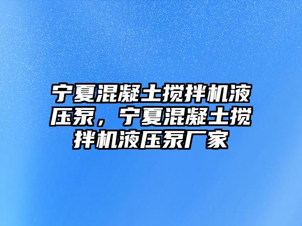 寧夏混凝土攪拌機(jī)液壓泵，寧夏混凝土攪拌機(jī)液壓泵廠家