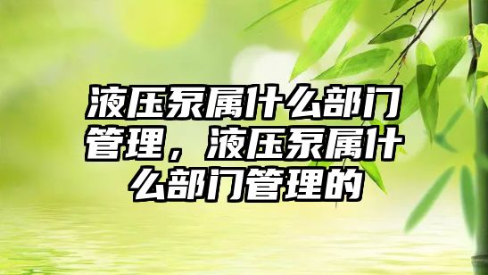 液壓泵屬什么部門管理，液壓泵屬什么部門管理的