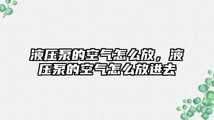 液壓泵的空氣怎么放，液壓泵的空氣怎么放進(jìn)去