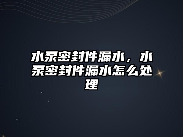 水泵密封件漏水，水泵密封件漏水怎么處理