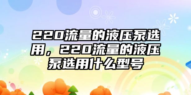 220流量的液壓泵選用，220流量的液壓泵選用什么型號(hào)