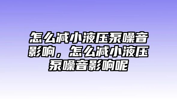 怎么減小液壓泵噪音影響，怎么減小液壓泵噪音影響呢