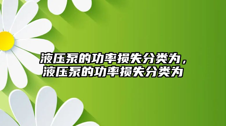 液壓泵的功率損失分類為，液壓泵的功率損失分類為