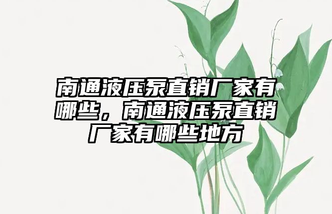 南通液壓泵直銷廠家有哪些，南通液壓泵直銷廠家有哪些地方