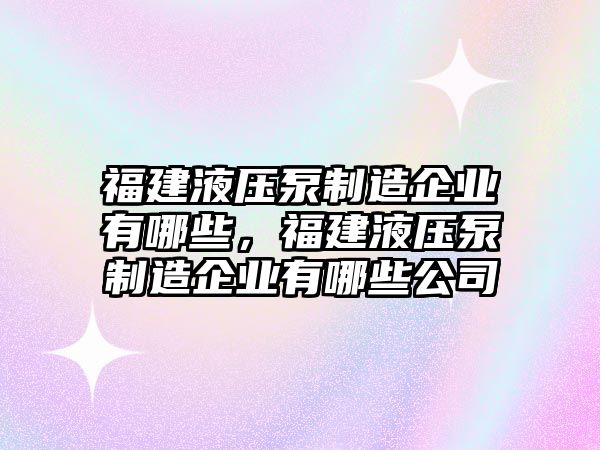 福建液壓泵制造企業(yè)有哪些，福建液壓泵制造企業(yè)有哪些公司