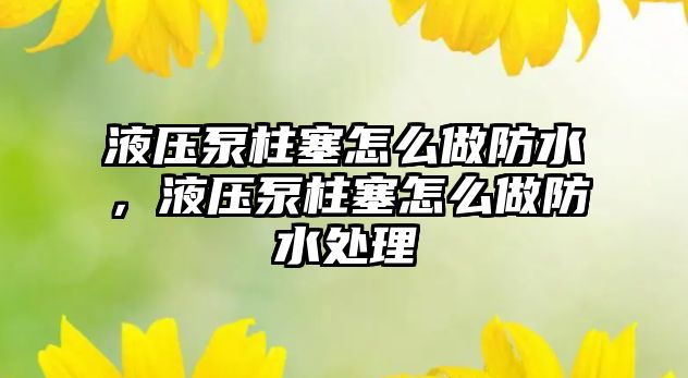 液壓泵柱塞怎么做防水，液壓泵柱塞怎么做防水處理