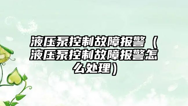 液壓泵控制故障報警（液壓泵控制故障報警怎么處理）