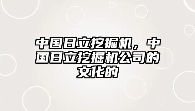 中國日立挖掘機，中國日立挖掘機公司的文化的