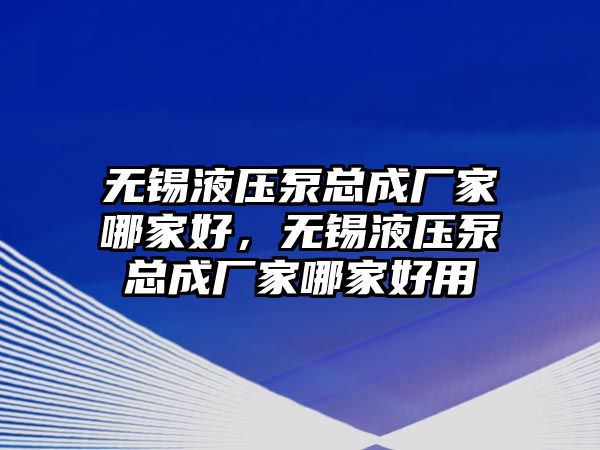 無(wú)錫液壓泵總成廠家哪家好，無(wú)錫液壓泵總成廠家哪家好用