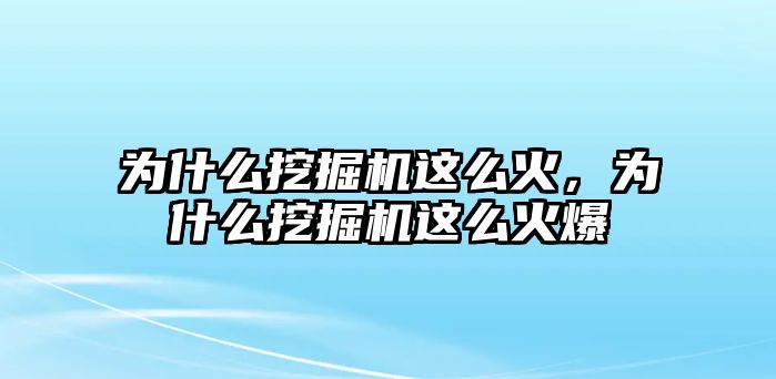 為什么挖掘機(jī)這么火，為什么挖掘機(jī)這么火爆