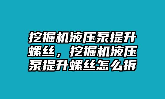 挖掘機(jī)液壓泵提升螺絲，挖掘機(jī)液壓泵提升螺絲怎么拆