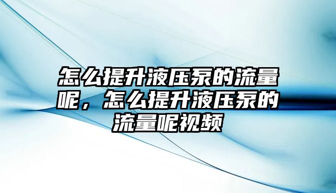 怎么提升液壓泵的流量呢，怎么提升液壓泵的流量呢視頻