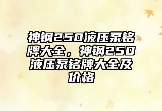 神鋼250液壓泵銘牌大全，神鋼250液壓泵銘牌大全及價格