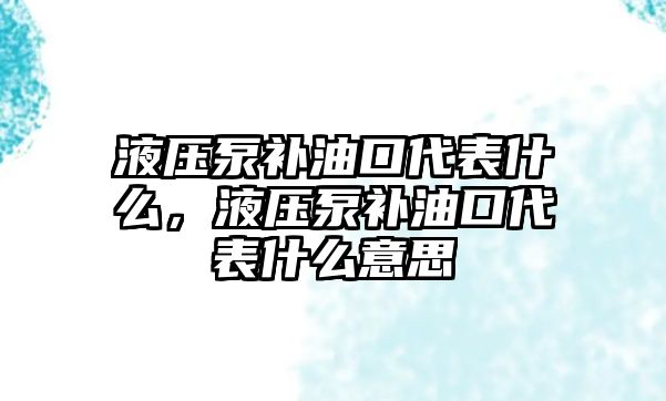 液壓泵補油口代表什么，液壓泵補油口代表什么意思