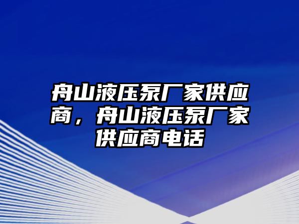 舟山液壓泵廠家供應商，舟山液壓泵廠家供應商電話